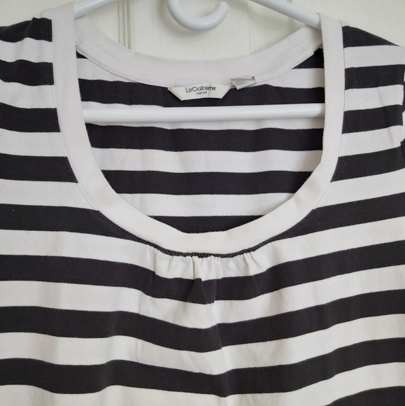 2/$15 Liz Claiborne black and white striped shirt - Picture 2 of 3